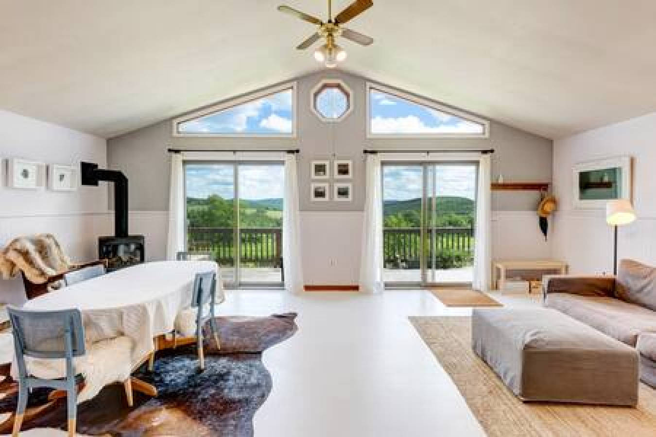 Snowy Valley Views at this 2BR Chic Country Cabin, Hamden, NY Bed and